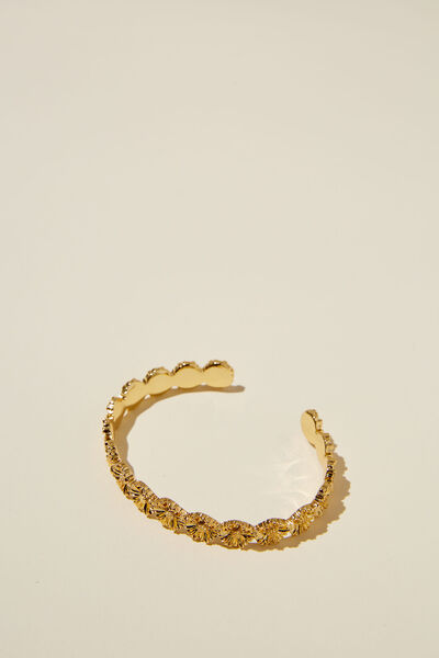 Single Bracelet, GOLD PLATED HAMMERED SUNFLOWER CUFF