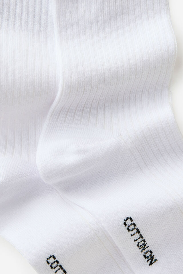2Pk Frill Rib Crew Sock, WHITE