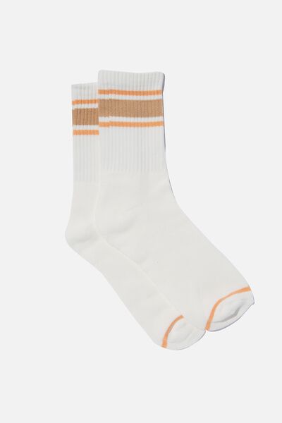 Club House Crew Sock, WHITE/LINEN TAUPE STRIPE