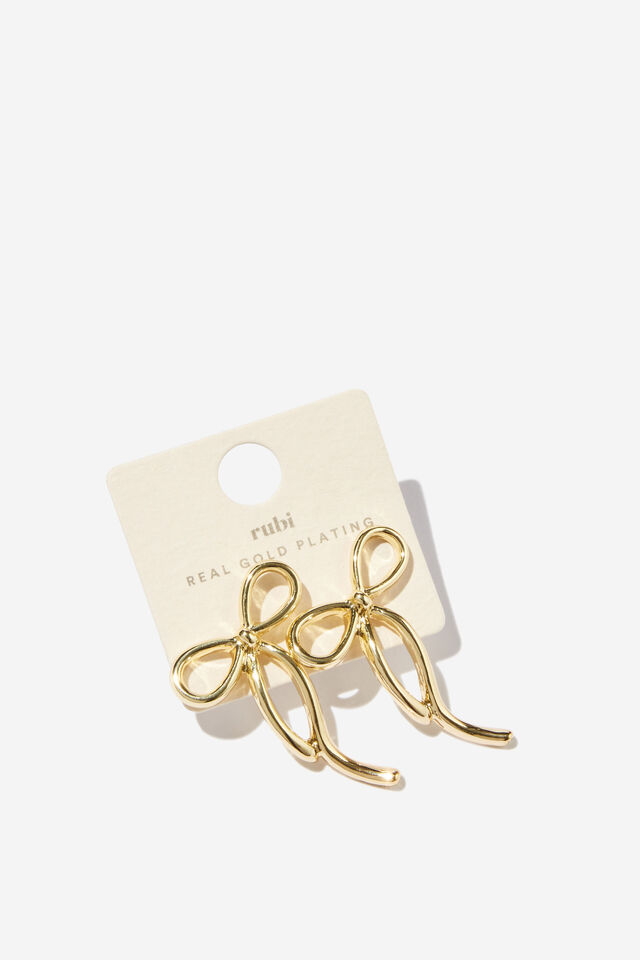 Small Charm Earring, GOLD PLATED BOW