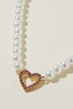 Beaded Choker Necklace, GOLD PLATED PEARL PINK DIA HEART - alternate image 2