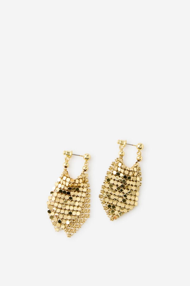 Mid Charm Earring, GOLD BALL STUD GLOW MESH
