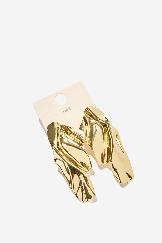 Mid Charm Earring, UP GOLD CRINKLE