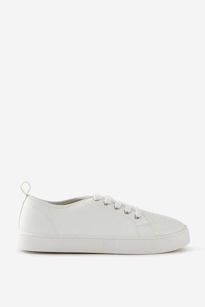 Saylor Lace Up Plimsoll, WHITE SMOOTH