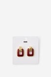 Mid Charm Earring, GOLD BURGUNDY SQUARE DOOR KNOCKER - example image 2