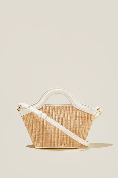 Bridget Mini Bucket Bag, WHITE/NATURAL WOVEN