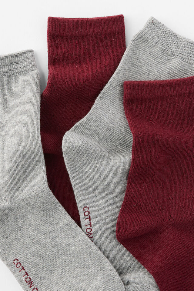 2Pk Pointelle Crew Sock, SOUR CHERRY/GREY MARLE