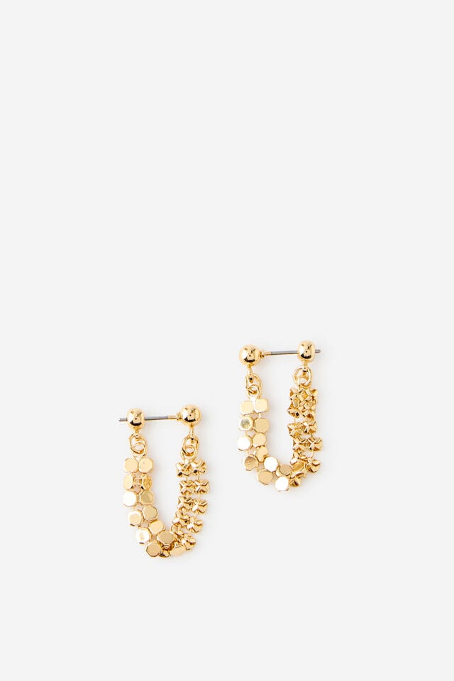 Mid Charm Earring, GOLD GLOW MESH SMALL DROP