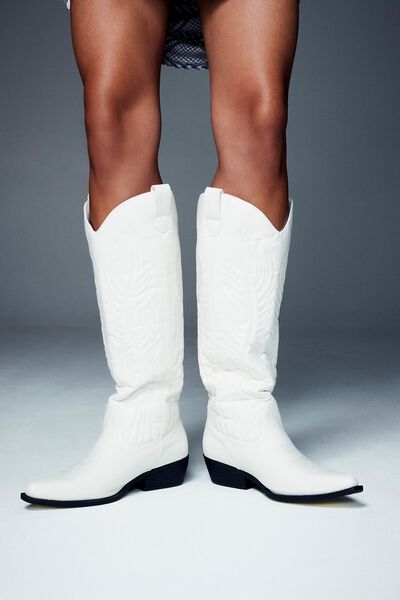 Dolly Western Calf Boot, WHITE VEGAN LEATHER