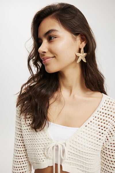 Brinco - Mid Charm Earring, UP STARFISH GOLD