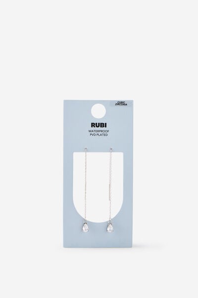 Waterproof Mid Charm Earring, SILVER THREADER DIA DROP