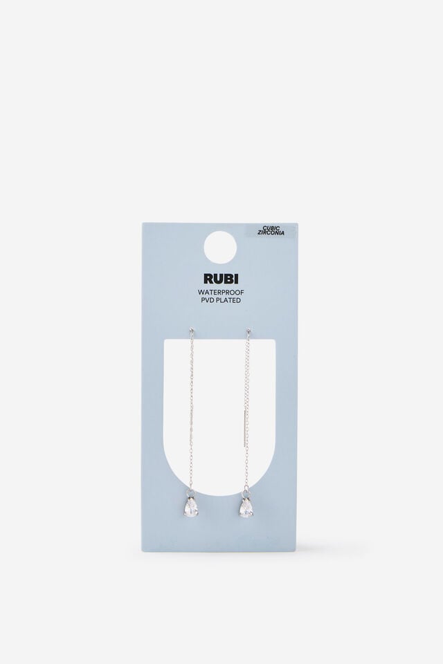 Waterproof Mid Charm Earring, SILVER THREADER DIA DROP