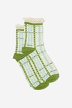 Lace Frill Crew Sock, CELIA CHECK UTILITY GREEN