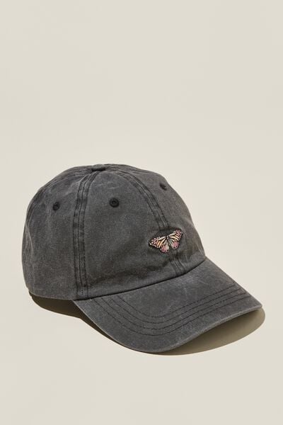 Classic Dad Cap, BUTTERFLY EMBROIDERY/WASHED BLACK