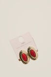 Mid Charm Earring, GOLD PLATED RED STONE OVAL - alternate image 2
