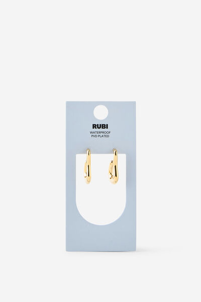 Waterproof Mid Hoop Earring, GOLD LONG WAVY