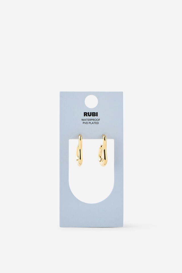 Waterproof Mid Hoop Earring, GOLD LONG WAVY