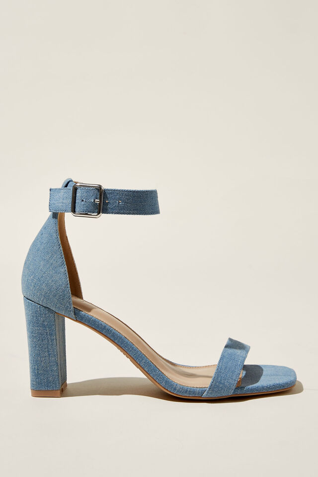 Matilda Ankle Strap Block Heel, WASHED BLUE DENIM