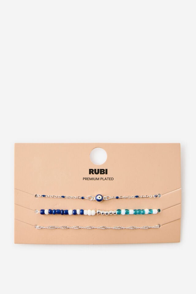 Premium Plated Multipack Bracelet, SILVER BLUE BEAD EVIL EYE