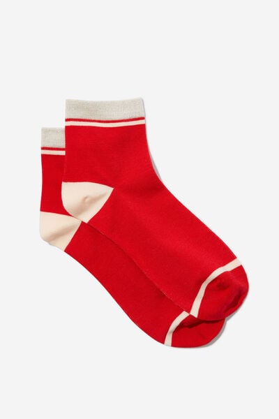 Colour Block Mid Crew Sock, RED/PINK