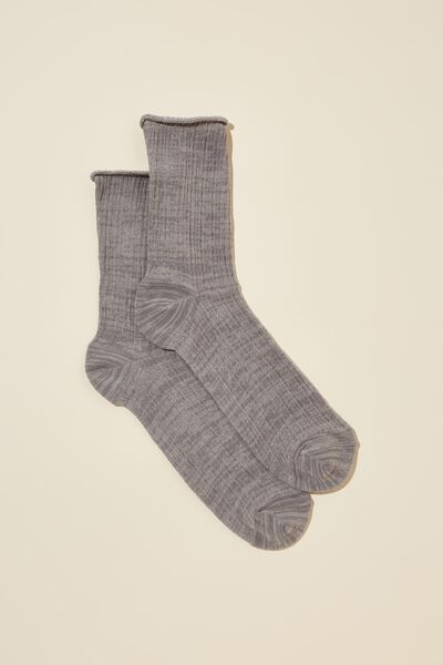 Rolled Welt Crew Sock, CHARCOAL MARLE