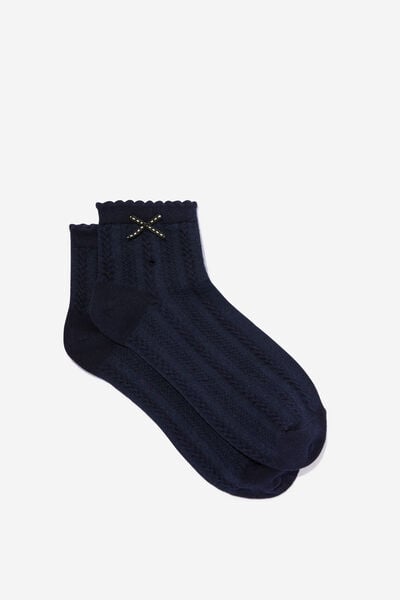 Frill Pointelle Ankle Sock, NAVY