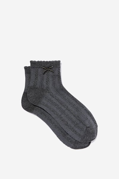 Frill Pointelle Ankle Sock, CHARCOAL