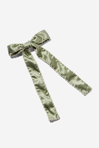 Tilly Hair Bow, SAGE WITH WHITE TOPSTITCH