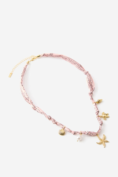 Cord Pendant Necklace, UP GOLD PINK BANDANA CHARMS