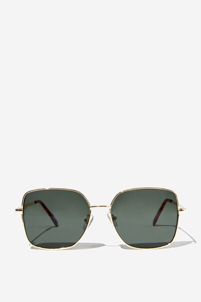 Vicky Oversized Metal Sunglasses, GREEN/GOLD