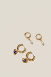 2Pk Mid Earring, GOLD PLATED BLUE EVIL EYE - alternate image 1