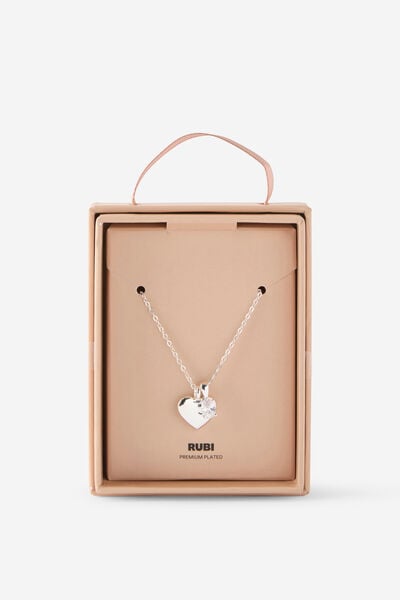 Premium Plated Gifting Necklaces, SILVER HEART AND CUBIC ZIRCONIA CHARM