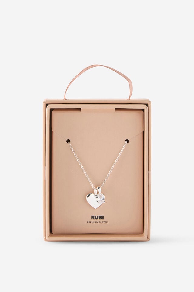 Premium Plated Gifting Necklaces, SILVER HEART AND CUBIC ZIRCONIA CHARM