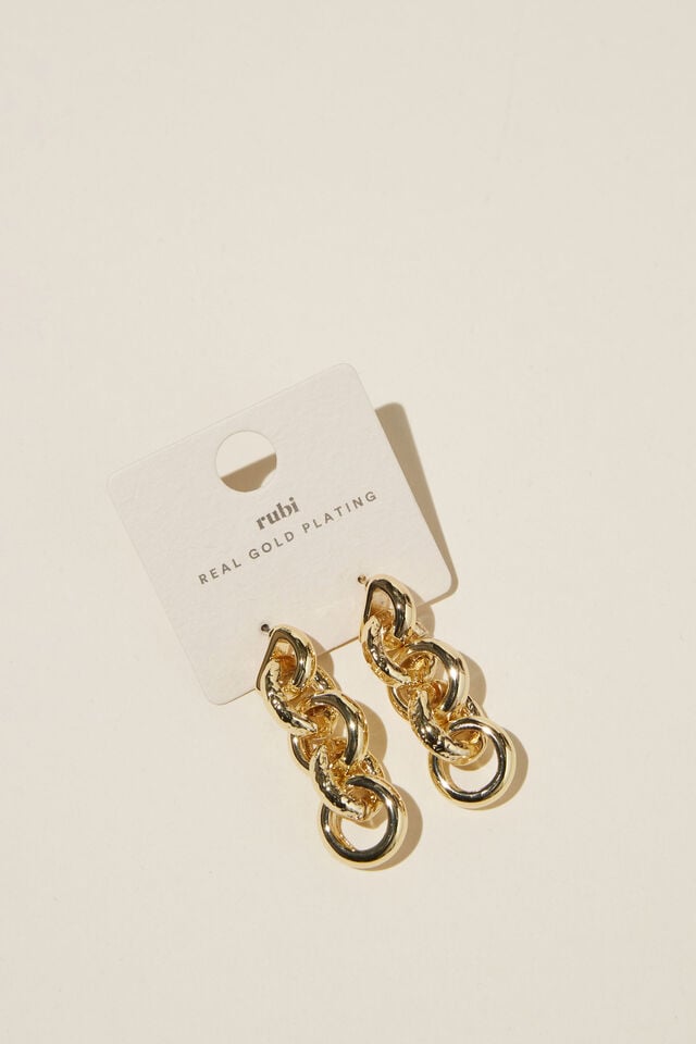 Mid Charm Earring, GOLD PLATED CHAIN DROP EARRING