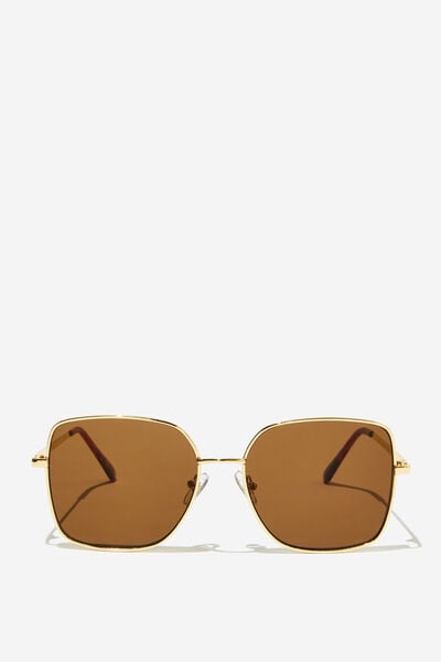 Vicky Oversized Metal Sunglasses, BROWN/GOLD