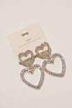 Mid Charm Earring, SILVER PLATED DIAMANTE DOUBLE HEART - alternate image 2