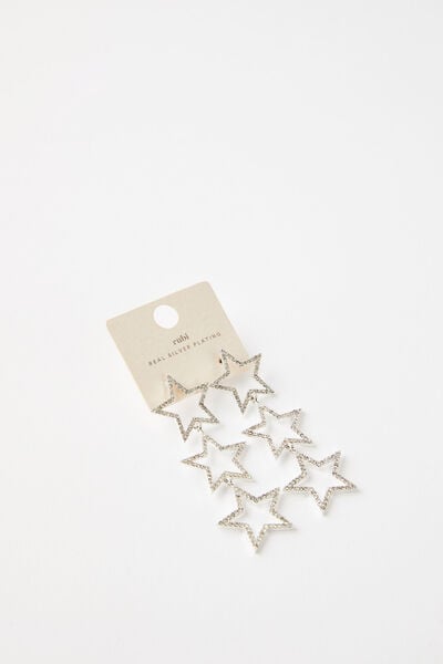 Mid Charm Earring, UP SILVER DIA DROP HEARTS