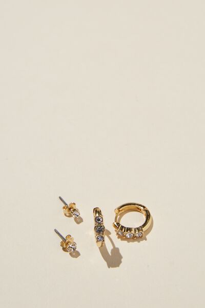 2Pk Small Earring, GOLD PLATED DIA TRIO