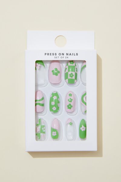 Press On Nails, GREEN FLORAL