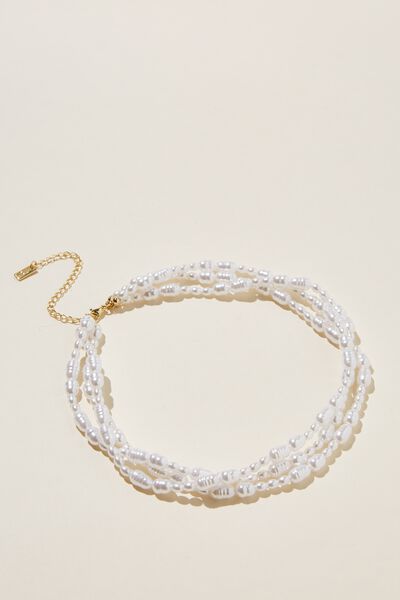 Colar - LAYERED CHOKER NECKLACE, GOLD PLATED PEARL LAYERS