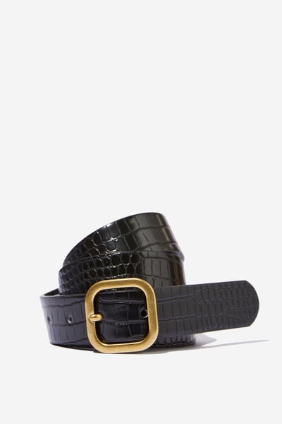 Cinto - Slim Dad Belt, BLACK TEXTURE/BRUSHED GOLD