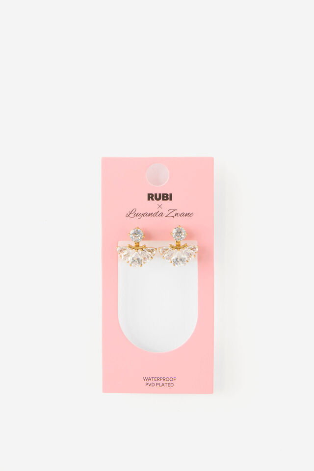Rubi X Luyanda Zwane, WATERPROOF EARRING GOLD MULTI DIA DROP