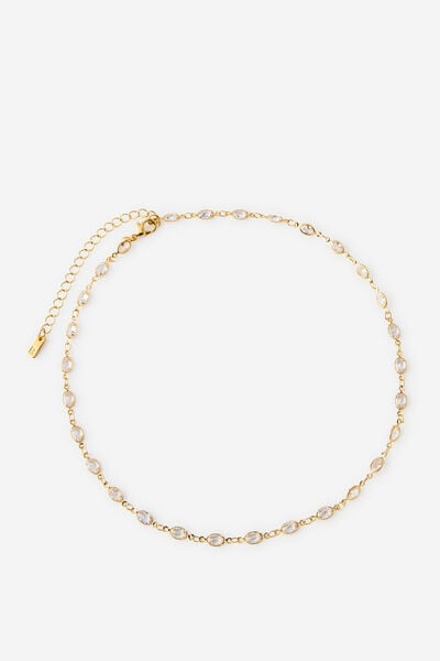 Premium Plated Mid Chain Necklace, GOLD MULTI OVAL CUBIC ZIRCONIA