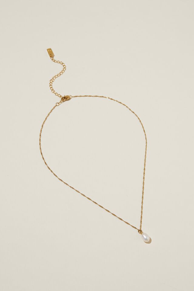 Waterproof Pendant Necklace, GOLD PLATED PEARL DROP