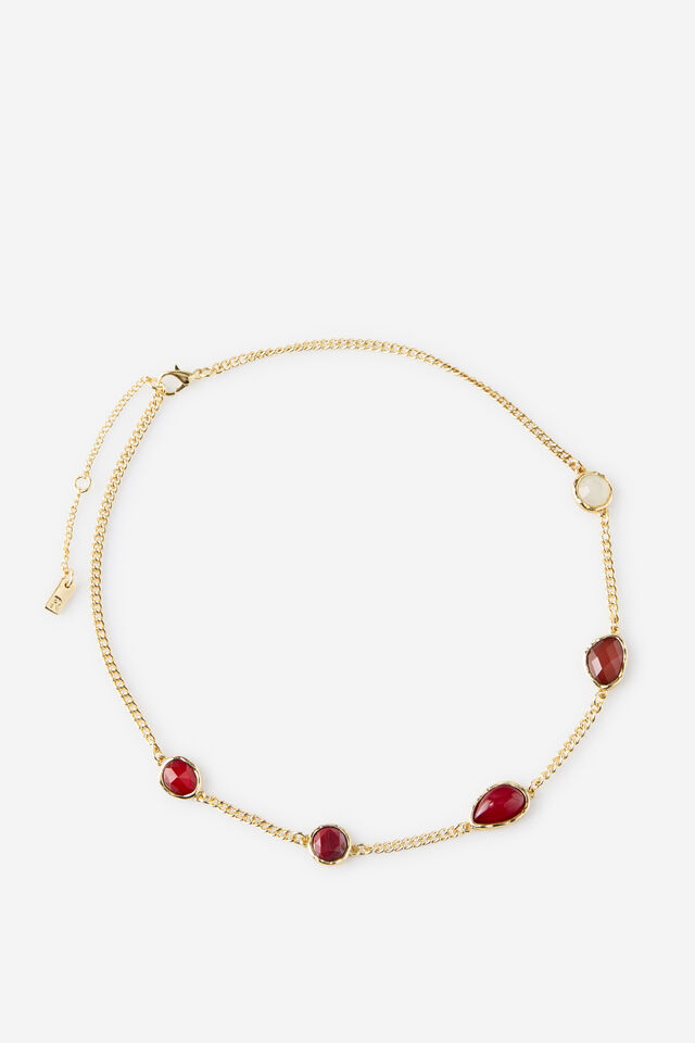 Multi Pendant Necklace, UP GOLD MULTI BURGUNDY CHOC STONES