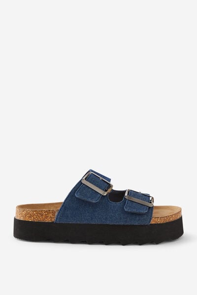 Rex Flatform Buckle Slide, BLUE DENIM