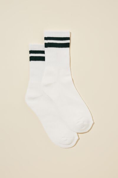 Club House Crew Sock, WHITE/GREEN STRIPE