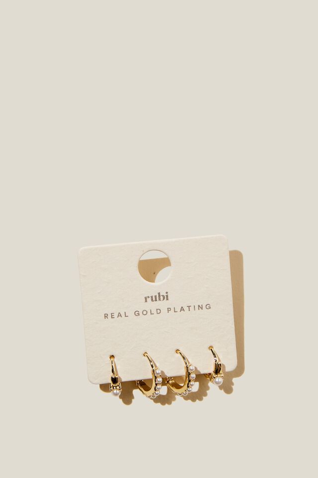 2Pk Mid Earring, GOLD PLATED PEARL