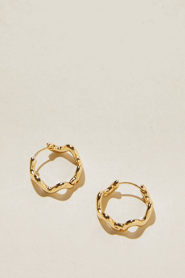 Mid Hoop Earring, GOLD PLATED WAVY