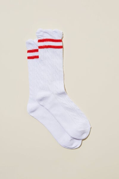 Sporty Femme Sports Sock, WHITE/RED STRIPE